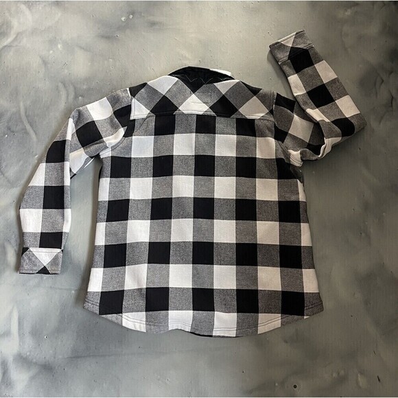 Orvis Womens Sz L Snap Front shirt Jacket Buffalo Plaid Fleece Lined Black White - Picture 3 of 6